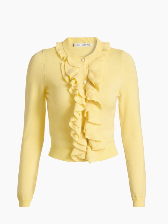 Alice + Olivia Sweaters - Alice + Olivia Dollie Ruffled Cashmere Cardigan in Yellow NWT